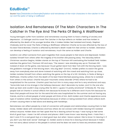 Isolation of Main Characters in The Catcher in the Rye and Others