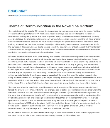 Theme of Communication in the Novel ‘The Martian’