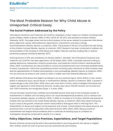 The Most Probable Reason for Why Child Abuse Is Unreported