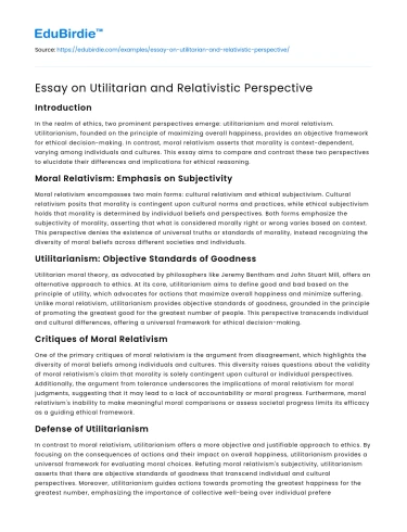 Essay on Utilitarian and Relativistic Perspective