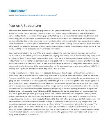 Rap As A Subculture