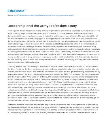 Leadership and the Army Profession: Essay
