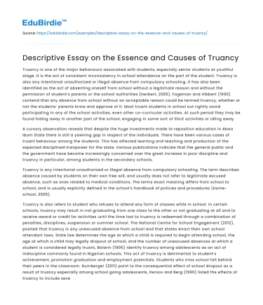 Descriptive Essay on the Essence and Causes of Truancy