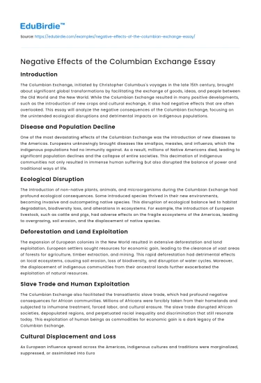 Negative Effects of the Columbian Exchange Essay