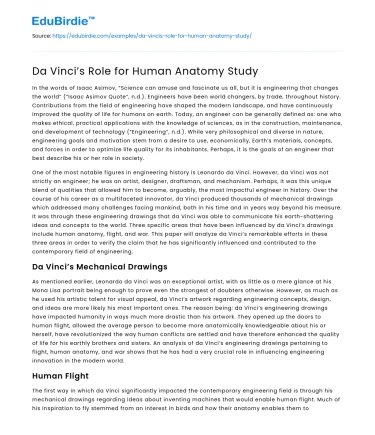 Da Vinci’s Role for Human Anatomy Study