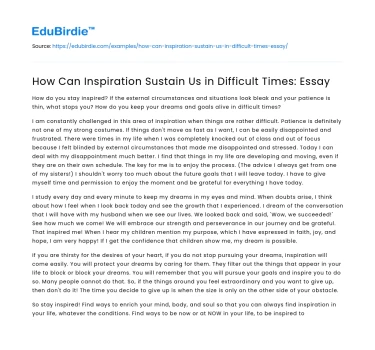 How Can Inspiration Sustain Us in Difficult Times: Essay