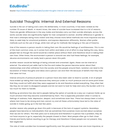 Suicidal Thoughts: Internal And External Reasons