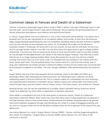 Common Themes in Fences and Death of a Salesman