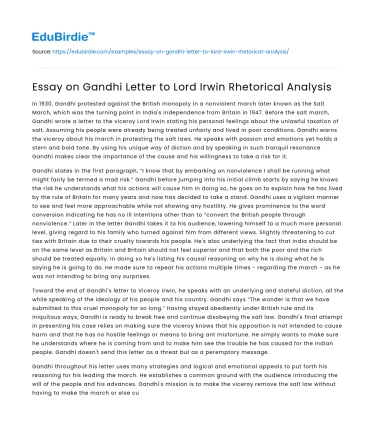 Essay on Gandhi Letter to Lord Irwin Rhetorical Analysis