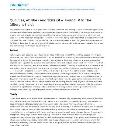 Qualities, Abilities And Skills Of A Journalist In The Different Fields