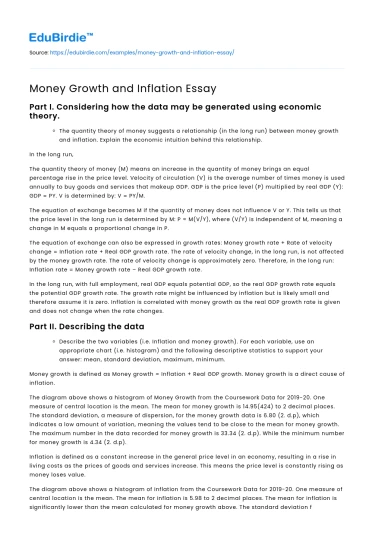 Money Growth and Inflation Essay