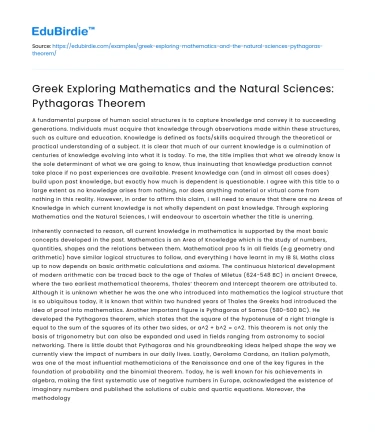 Greek Exploring Mathematics and the Natural Sciences: Pythagoras Theorem