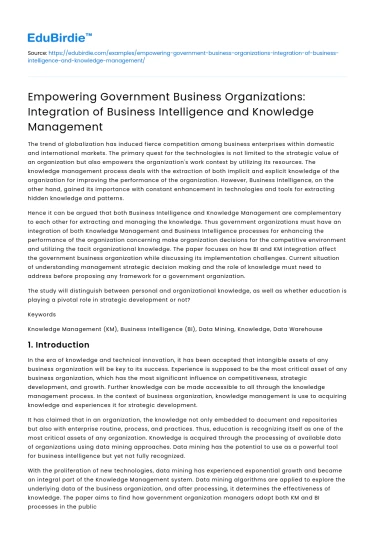 Empowering Govt Business: Business Intelligence & Knowledge Mgmt
