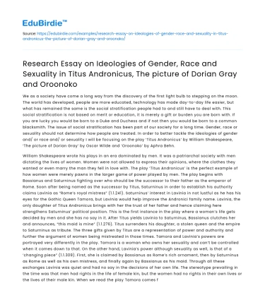 Gender, Race, and Sexuality in Titus Andronicus, Dorian Gray, Oroonoko