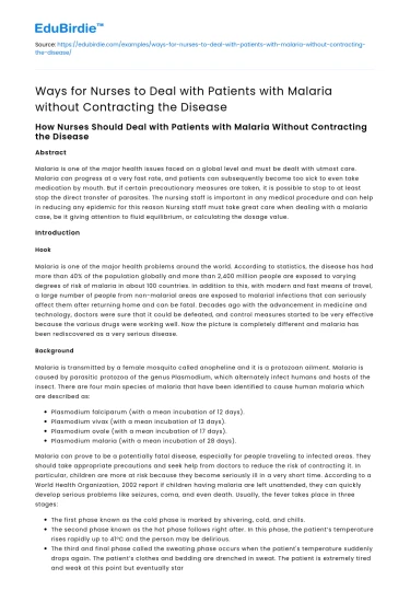Nurse safety: caring for malaria patients