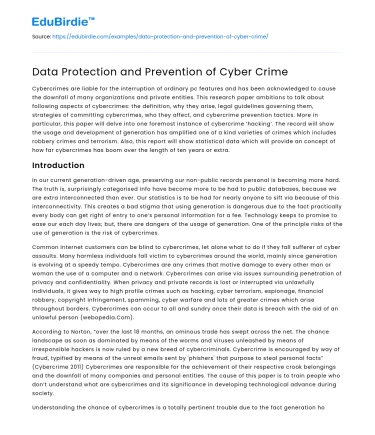 Data Protection and Prevention of Cyber Crime