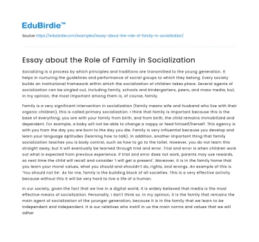 Essay about the Role of Family in Socialization