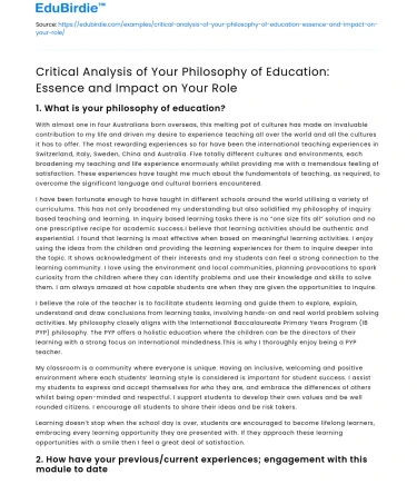 Impact of Your Philosophy of Education on Your Role