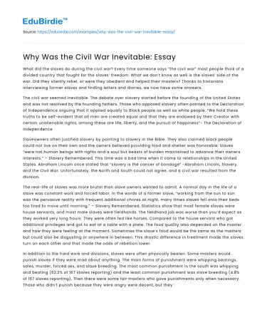 Why Was the Civil War Inevitable: Essay