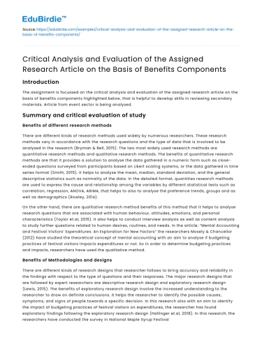 Critical analysis of assigned research article on benefits components