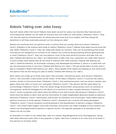 Robots Taking over Jobs Essay
