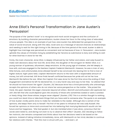 Anne Elliot’s Personal Transformation in Jane Austen’s ‘Persuasion’