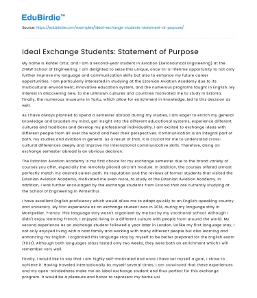 Ideal Exchange Students: Statement of Purpose