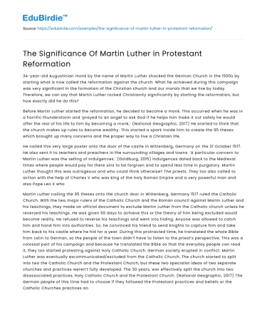 The Significance Of Martin Luther in Protestant Reformation