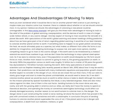 Advantages And Disadvantages Of Moving To Mars