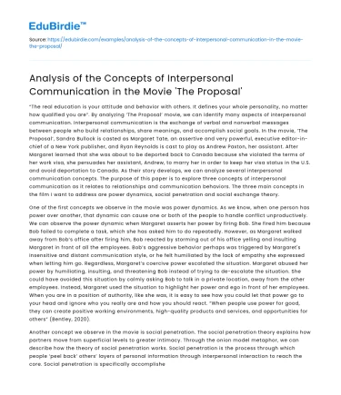 Interpersonal Communication in ‘The Proposal’ Movie