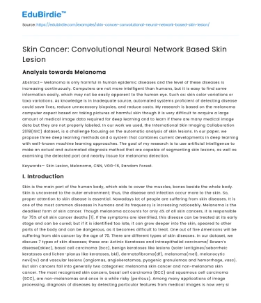 Skin Cancer: Convolutional Neural Network Based Skin Lesion