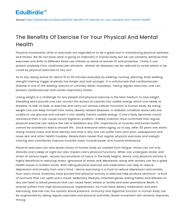 The Benefits Of Exercise For Your Physical And Mental Health