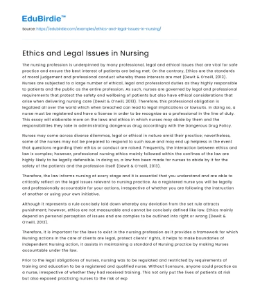 Ethics and Legal Issues in Nursing