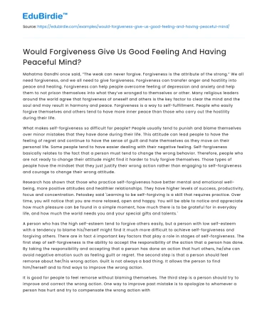Would Forgiveness Give Us Good Feeling And Having Peaceful Mind?
