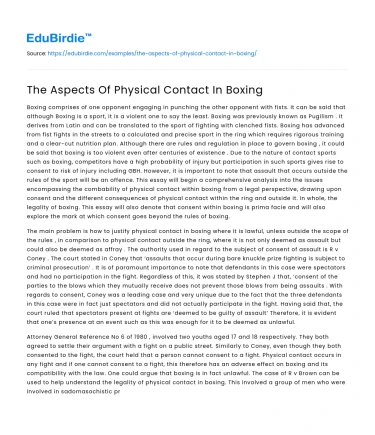 The Aspects Of Physical Contact In Boxing