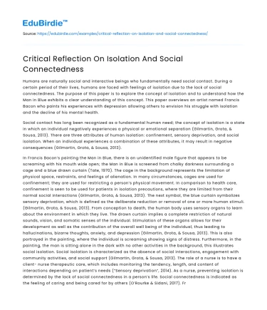 Critical Reflection On Isolation And Social Connectedness