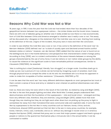Reasons Why Cold War was Not a War