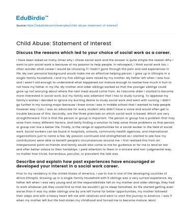 Child Abuse: Statement of Interest