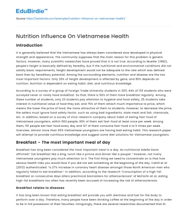 Nutrition Influence On Vietnamese Health