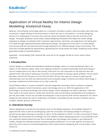 Virtual Reality in Interior Design Modelling