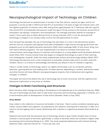 Neuropsychological Impact of Technology on Children