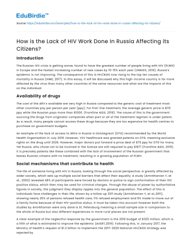 How is the Lack of HIV Work Done In Russia Affecting its Citizens?