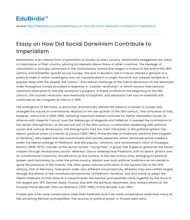 Essay on How Did Social Darwinism Contribute to Imperialism