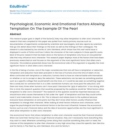 Temptation: Psychological, Economic, Emotional Factors in “The Pearl”
