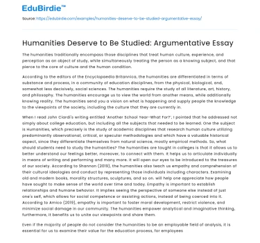 Humanities Deserve to Be Studied: Argumentative Essay