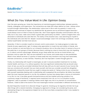 What Do You Value Most in Life: Opinion Essay