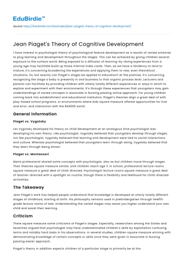 Piaget’s Cognitive Development Theory
