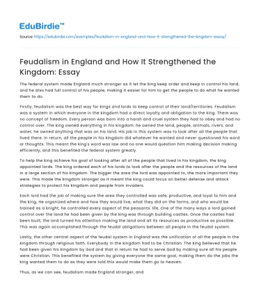 Feudalism in England and How It Strengthened the Kingdom: Essay