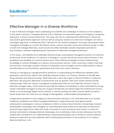 Effective Manager in a Diverse Workforce