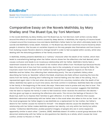Comparative Essay: Mathilda by Shelley vs The Bluest Eye by Morrison